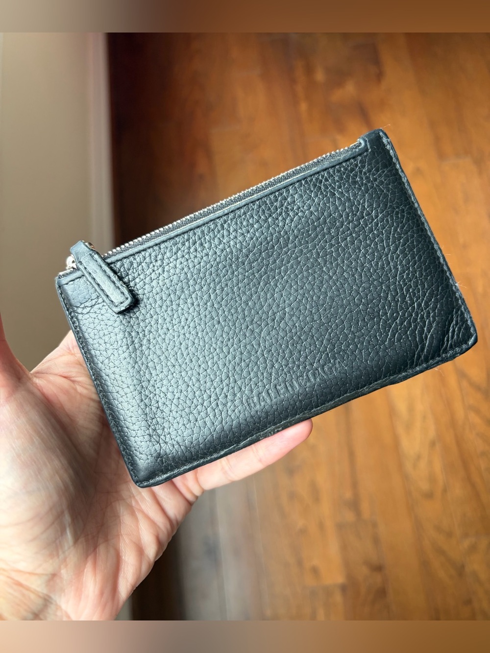 Balenciaga Black Leather Card Wallet Holder Case w Zip Zipper Unisex